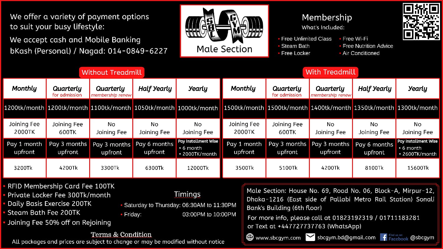 SBC GYM (Male Section) - Basic Packages